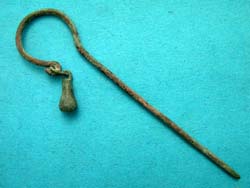 Hair Pin, Crook-shaped with Pendent, Extremely Rare!
